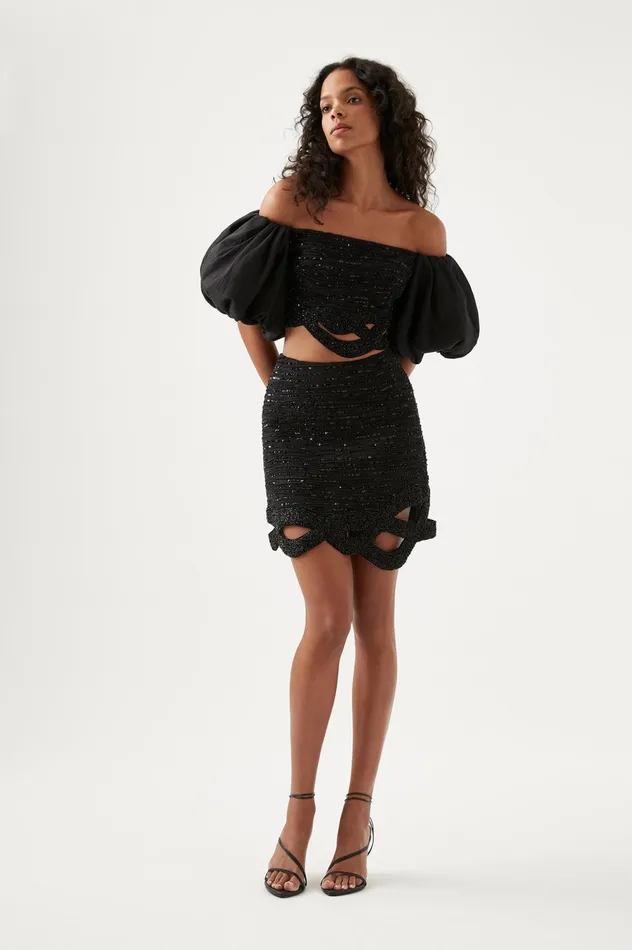 New Catara Sequin Mini Skirt Black Women Aje Skirts