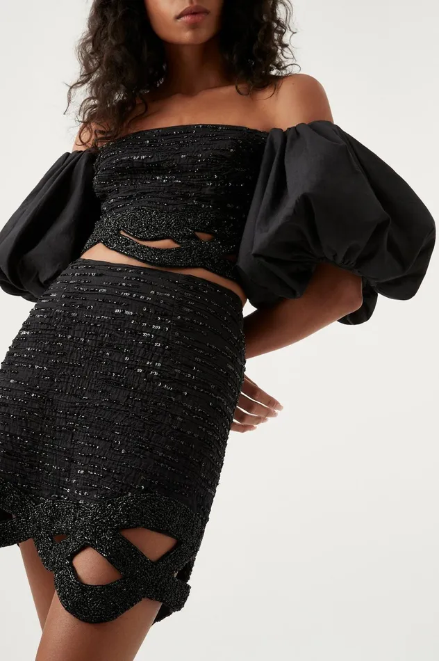 New Catara Sequin Mini Skirt Black Women Aje Skirts