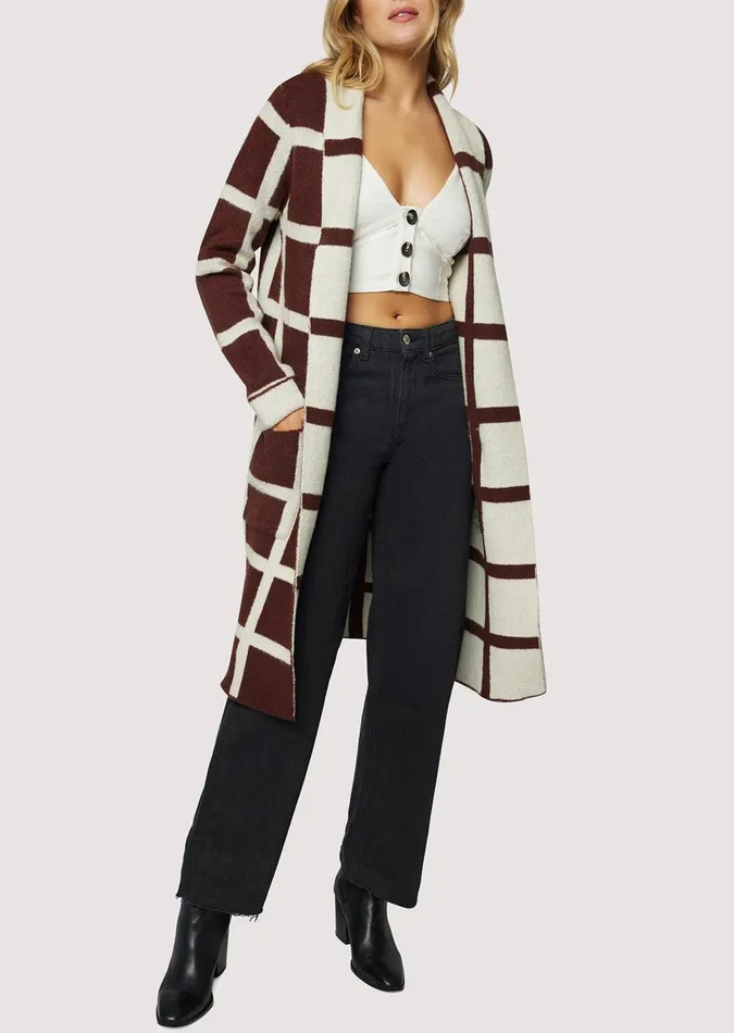 Off The Grid Cardigan Darkbrowngrid Women Lost Wander Tops