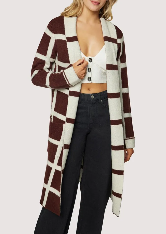 Off The Grid Cardigan Darkbrowngrid Women Lost Wander Tops