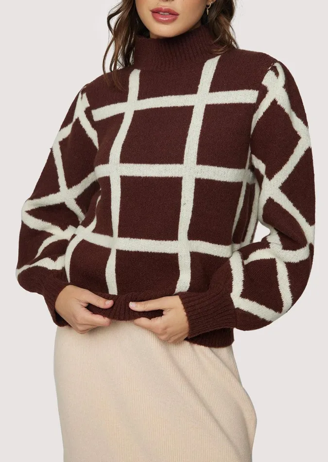 Off The Grid Sweater Darkbrowngrid Women Lost Wander Tops