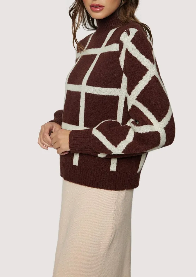 Off The Grid Sweater Darkbrowngrid Women Lost Wander Tops