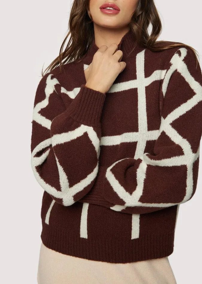 Off The Grid Sweater Darkbrowngrid Women Lost Wander Tops