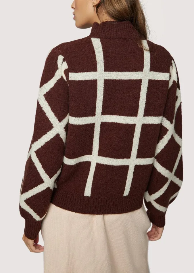 Off The Grid Sweater Darkbrowngrid Women Lost Wander Tops