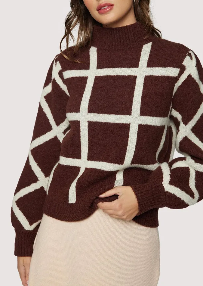 Off The Grid Sweater Darkbrowngrid Women Lost Wander Tops
