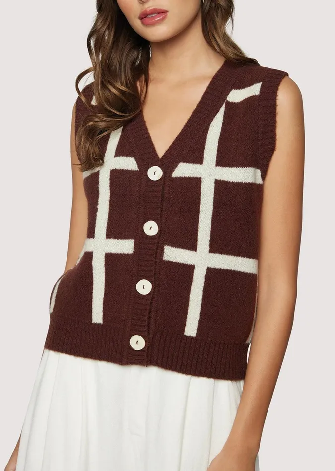 Off The Grid Vest Darkbrowngrid Women Lost Wander Tops