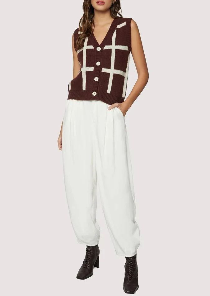 Off The Grid Vest Darkbrowngrid Women Lost Wander Tops