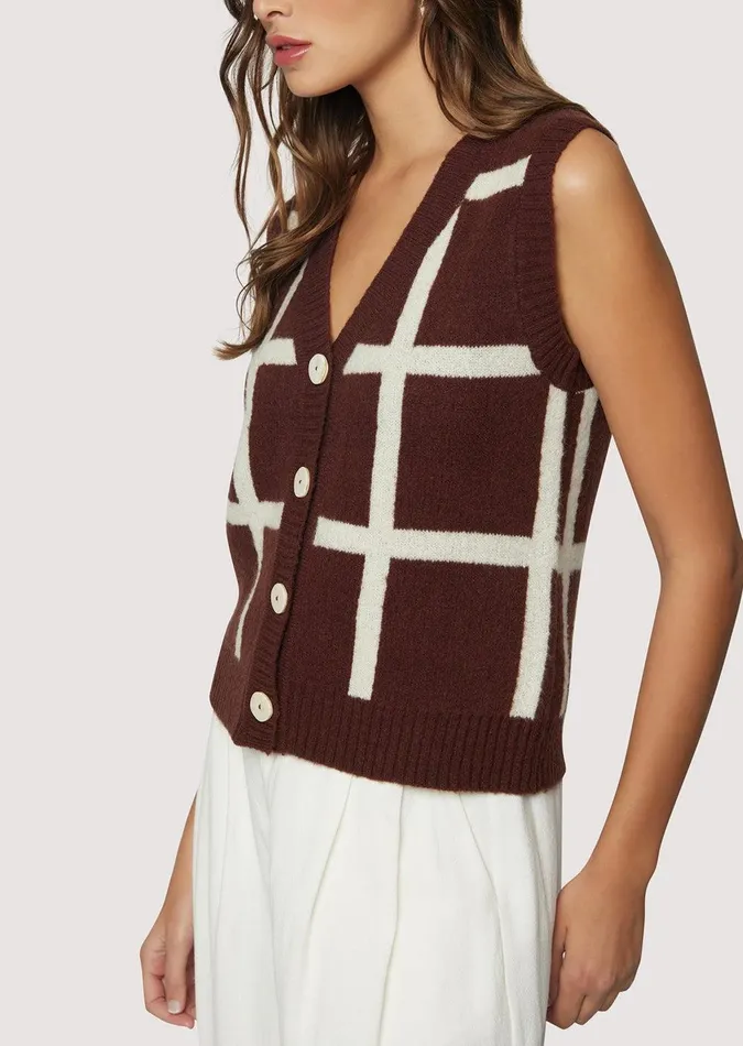 Off The Grid Vest Darkbrowngrid Women Lost Wander Tops
