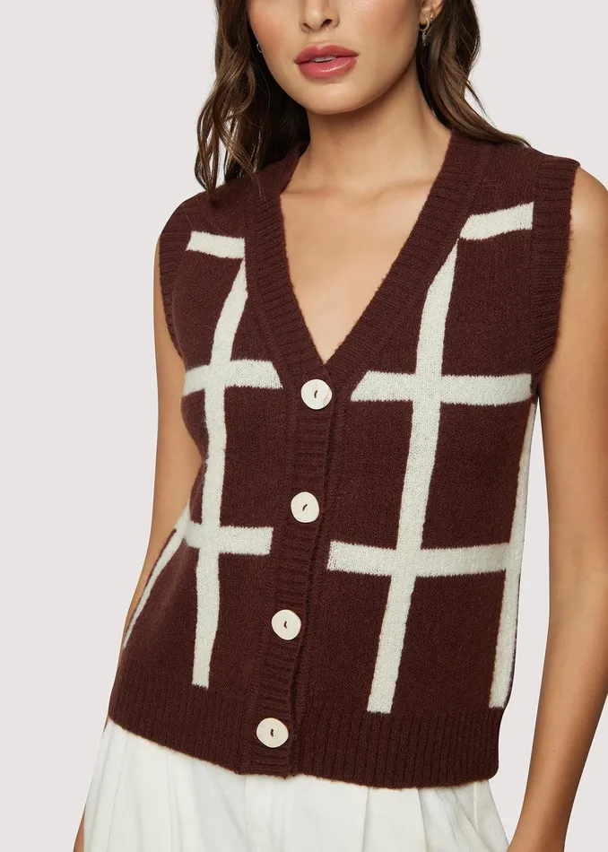 Off The Grid Vest Darkbrowngrid Women Lost Wander Tops
