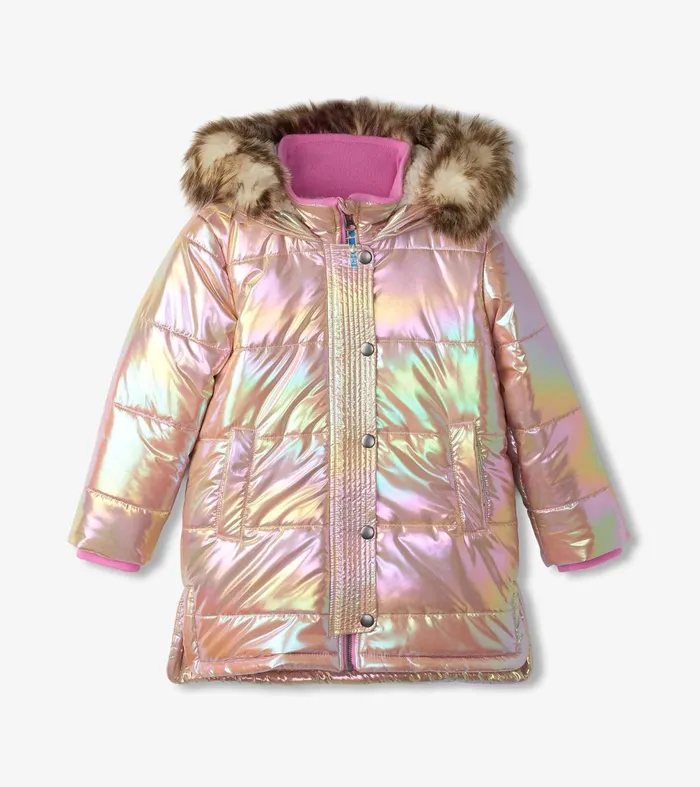 Outerwear Girls Hatley Girls Pink Moon Puffer Jacket