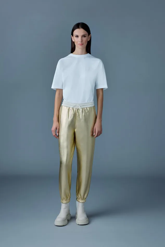 Pants and Shorts Women Mackage NEVM Metallic Finish Doubleface Jersey Sweatpants Gold Pants and Shorts Women Mackage NEVM Metallic Finish Doubleface Jersey Sweatpants Gold