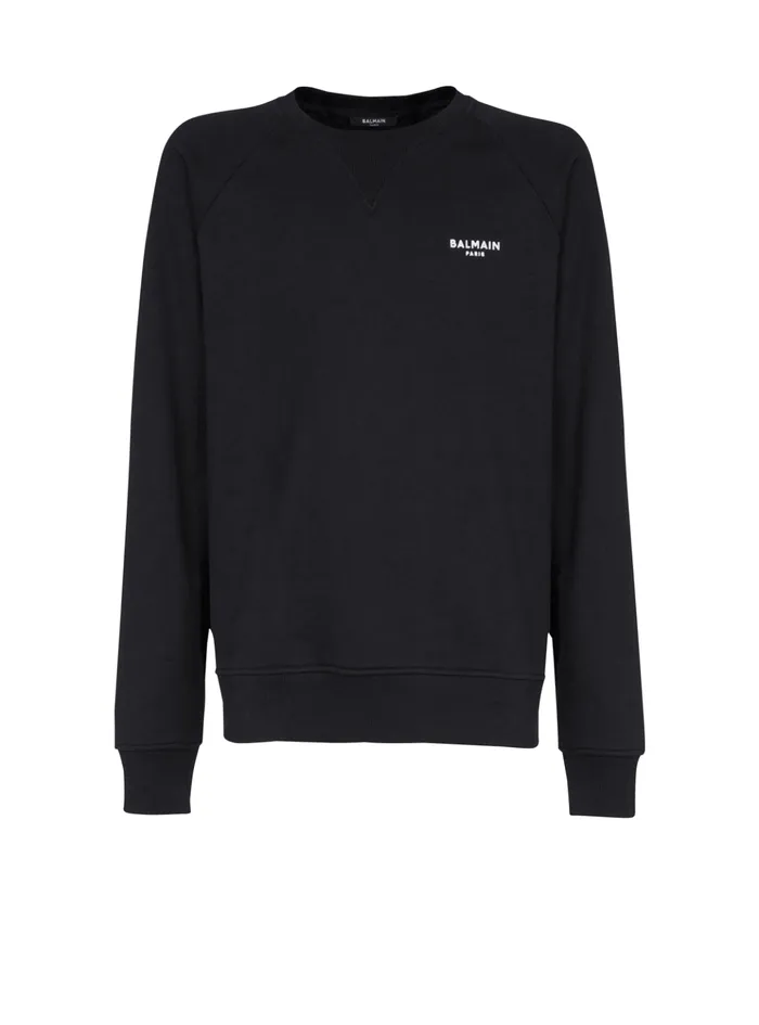 Paris Flocked Sweatshirt Black Men Balmain Sweatshirts