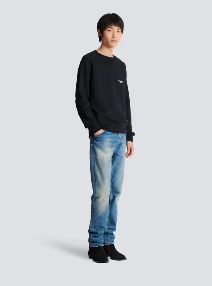 Paris Flocked Sweatshirt Black Men Balmain Sweatshirts