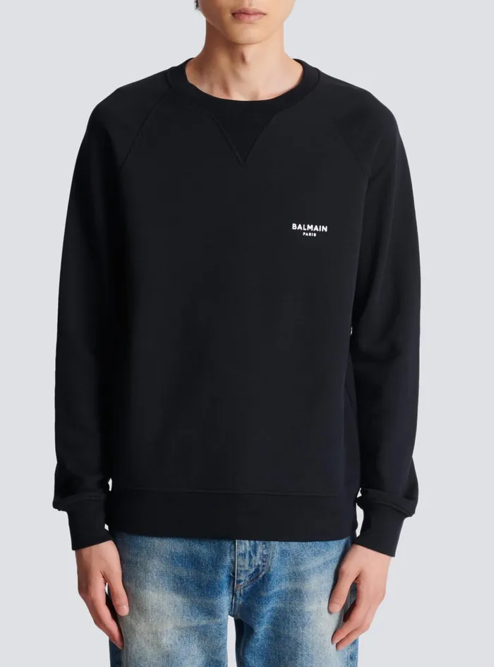 Paris Flocked Sweatshirt Black Men Balmain Sweatshirts