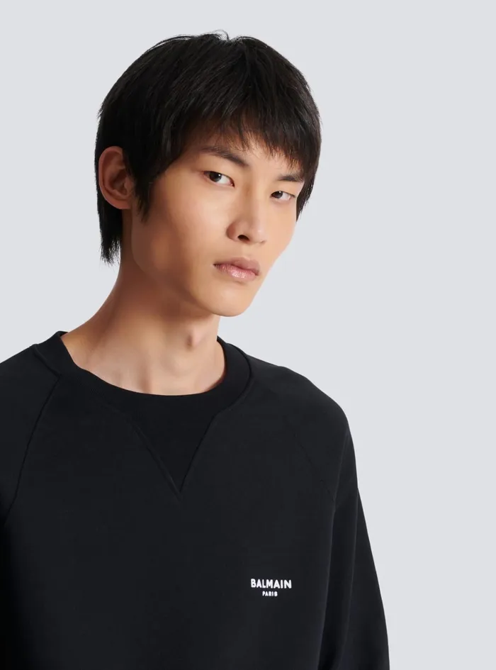 Paris Flocked Sweatshirt Black Men Balmain Sweatshirts