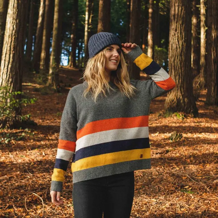 Passenger Clothing Bay Knitted Jumper Charcoal Stripe Women Knitwear