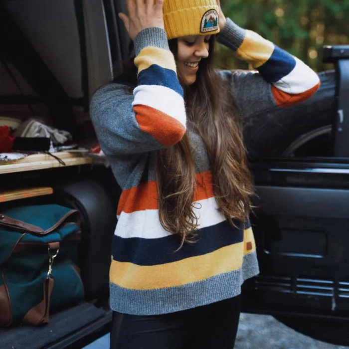 Passenger Clothing Bay Knitted Jumper Charcoal Stripe Women Knitwear
