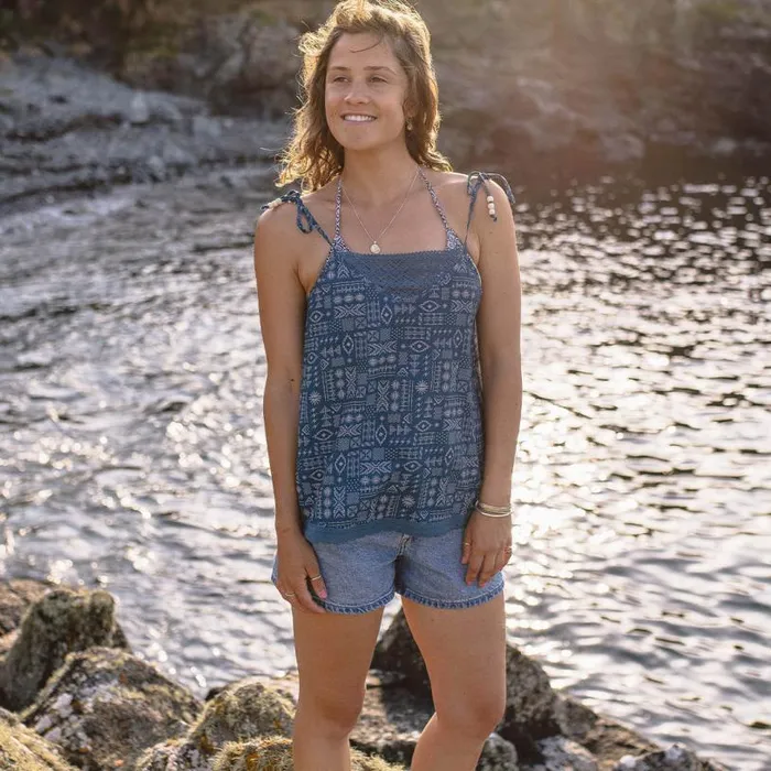Passenger Clothing Cascade Cami Blue Coral Geo Tile Women Tops and TShirts