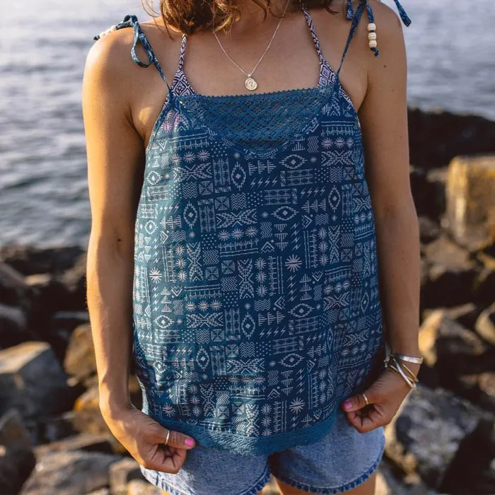 Passenger Clothing Cascade Cami Blue Coral Geo Tile Women Tops and TShirts