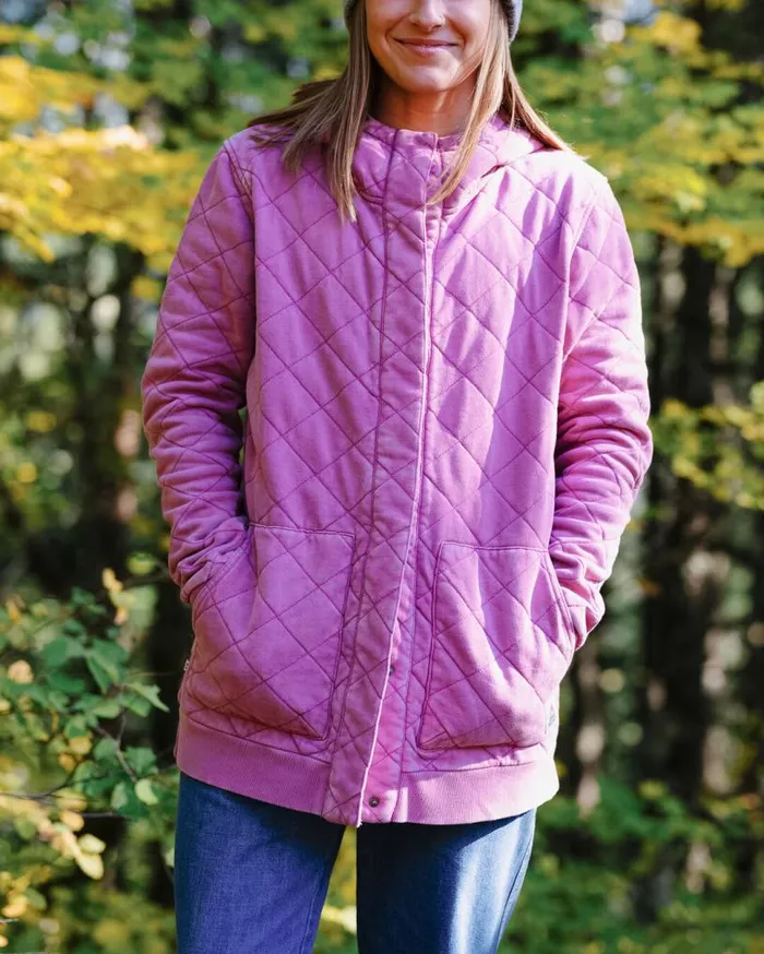 Passenger Clothing Clementine Recycled Quilted Popper Up Hoodie Mauve Haze Women Hoodies and Sweatshirts