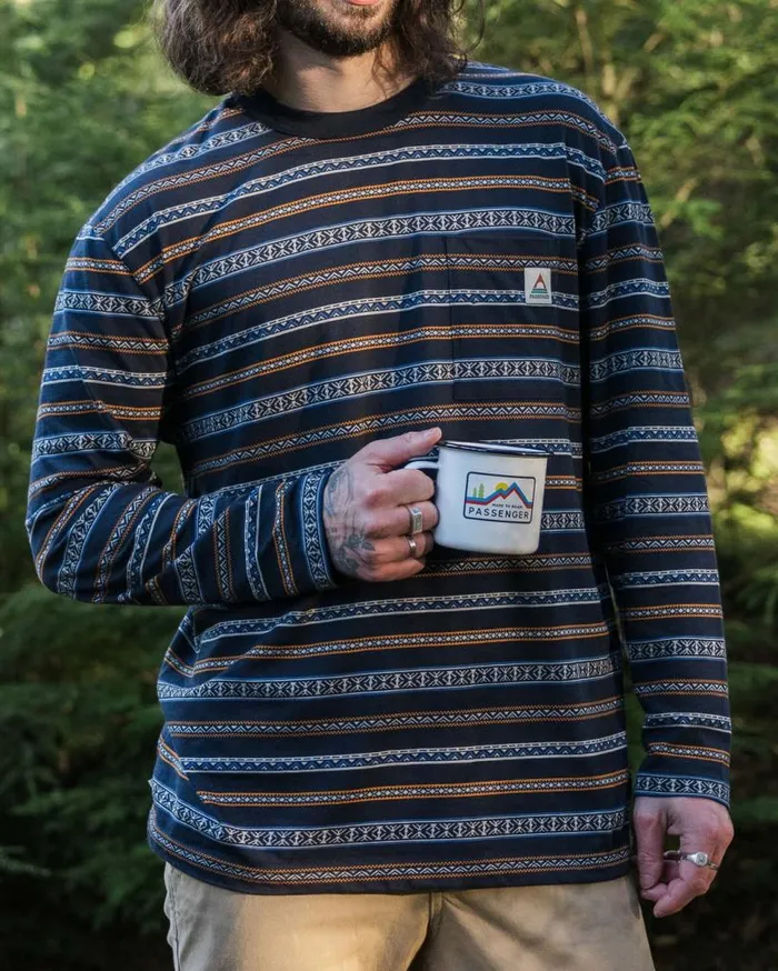 Passenger Clothing Crackle Organic Relaxed Fit LS TShirt Midnight Fairisle Men TShirts and Vests