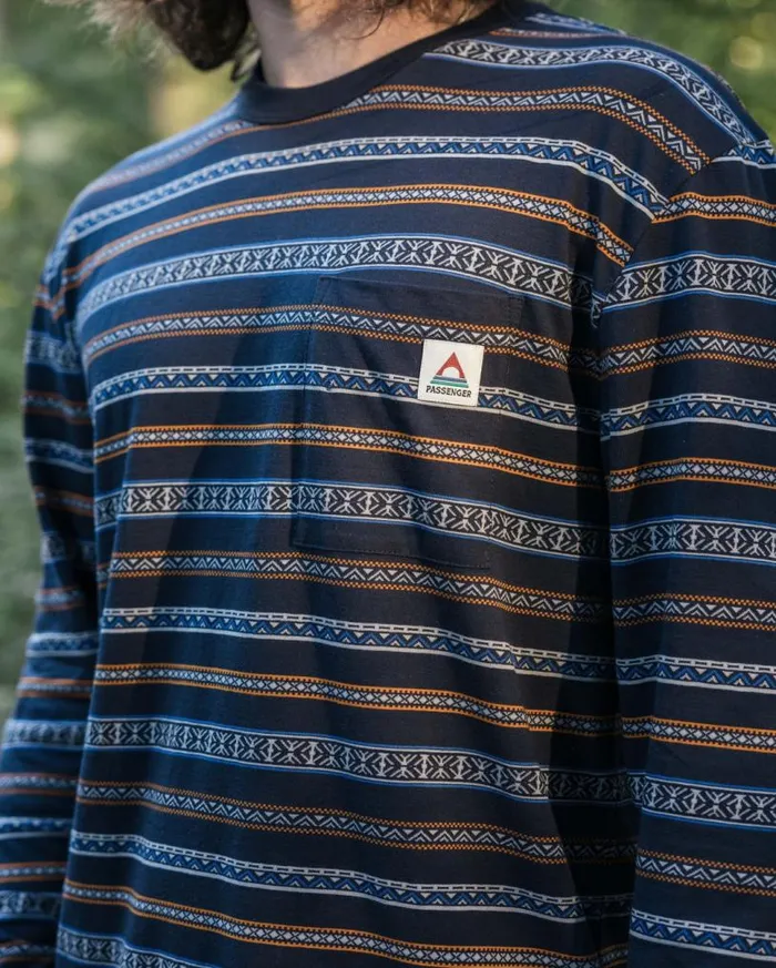 Passenger Clothing Crackle Organic Relaxed Fit LS TShirt Midnight Fairisle Men TShirts and Vests