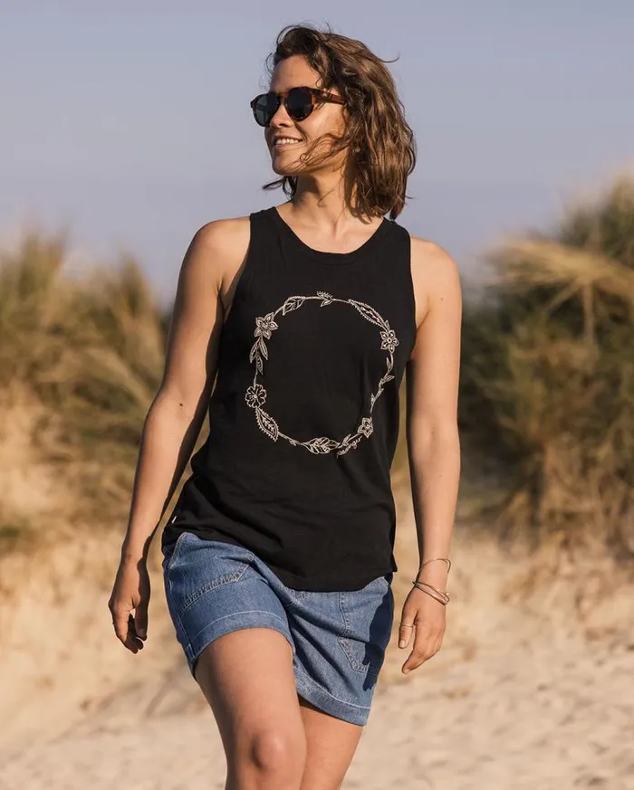 Passenger Clothing Daisy Chain Recycled Cotton Vest Black Women Tops and TShirts