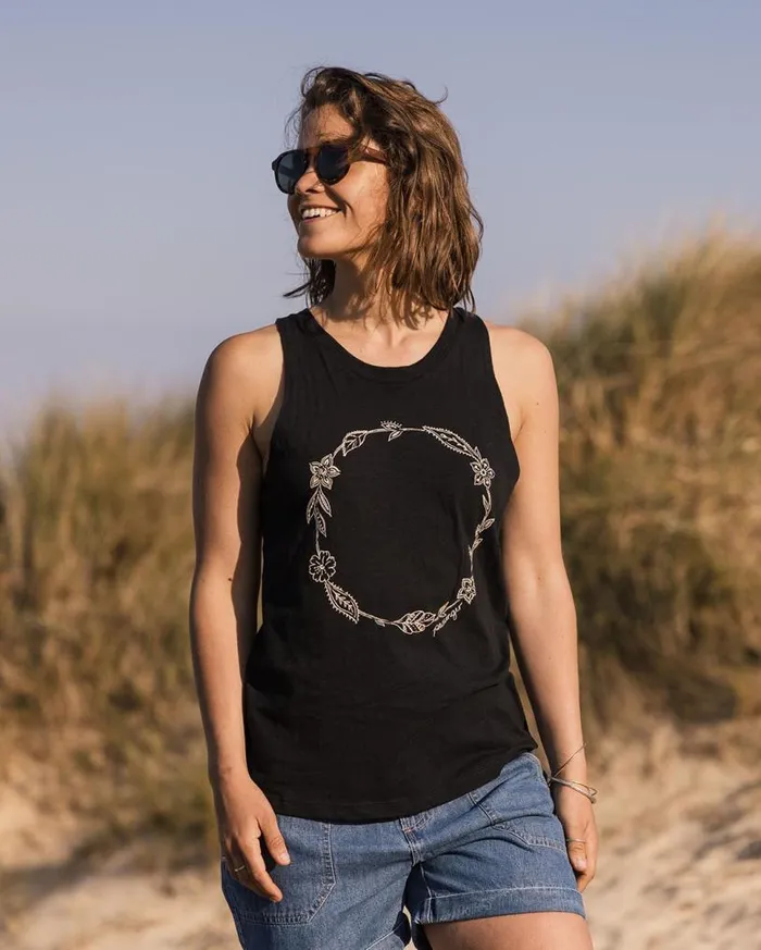 Passenger Clothing Daisy Chain Recycled Cotton Vest Black Women Tops and TShirts