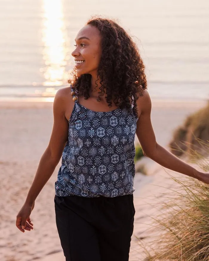 Passenger Clothing Dawny Recycled Cotton Vest Tile Dark Denim Women Tops and TShirts