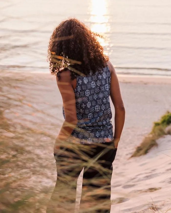 Passenger Clothing Dawny Recycled Cotton Vest Tile Dark Denim Women Tops and TShirts