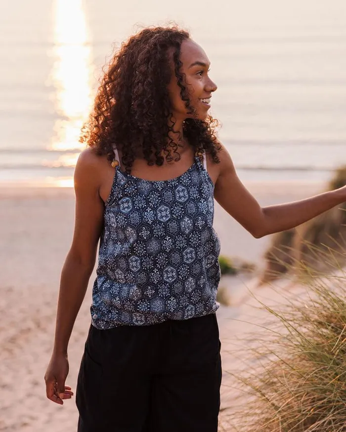 Passenger Clothing Dawny Recycled Cotton Vest Tile Dark Denim Women Tops and TShirts