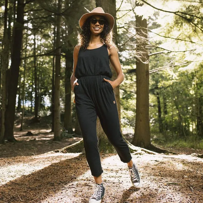 Passenger Clothing Eva Recycled Cotton Jumpsuit Black Women Dungarees and Trousers