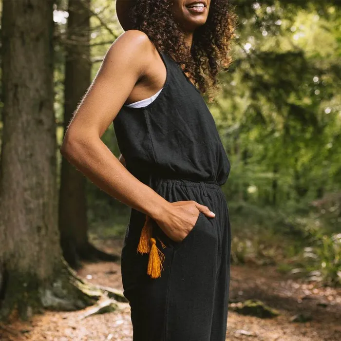 Passenger Clothing Eva Recycled Cotton Jumpsuit Black Women Dungarees and Trousers