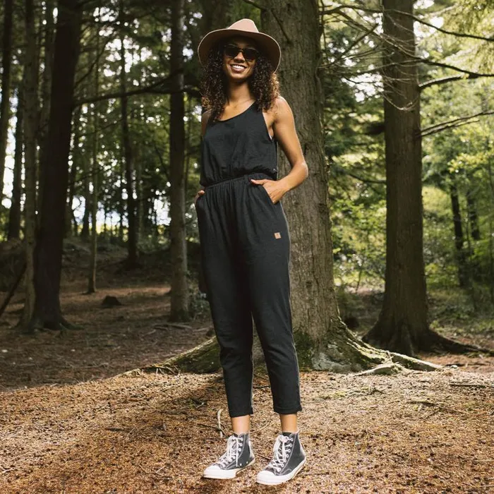 Passenger Clothing Eva Recycled Cotton Jumpsuit Black Women Dungarees and Trousers