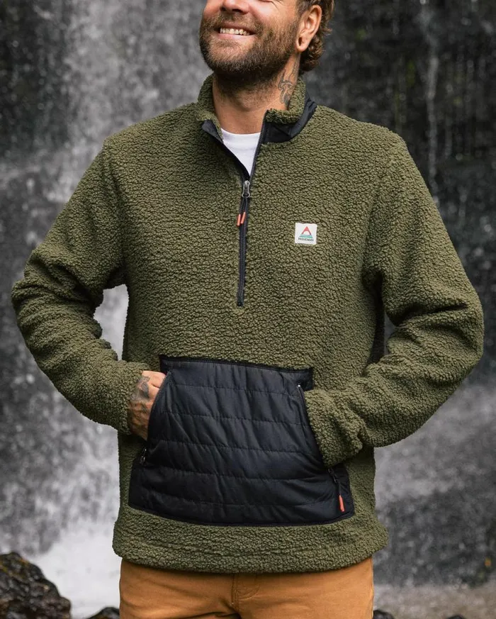 Passenger Clothing Oceanside Recycled PolarLined Sherpa Fleece Khaki Men Fleece