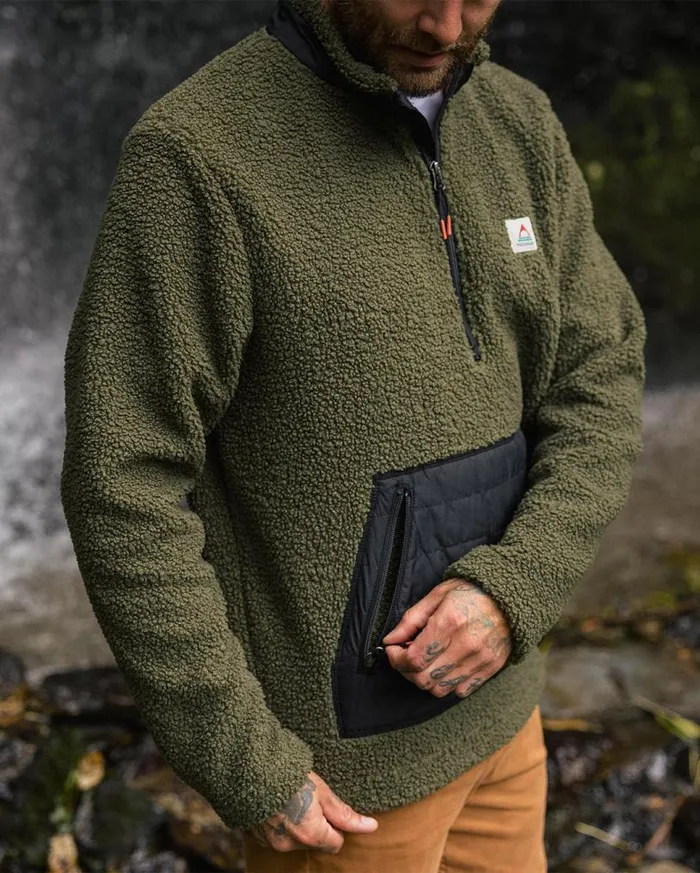 Passenger Clothing Oceanside Recycled PolarLined Sherpa Fleece Khaki Men Fleece