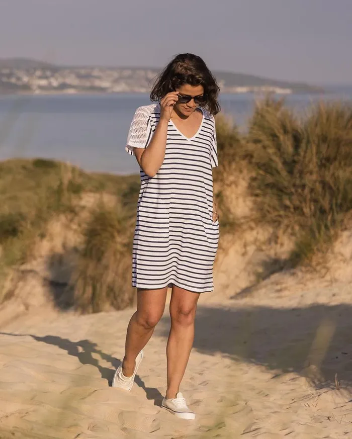 Passenger Clothing Olive Oversized Recycled Cotton TShirt Dress Navy Stripe Women Dresses and Skirts