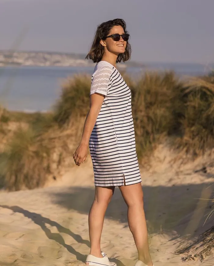 Passenger Clothing Olive Oversized Recycled Cotton TShirt Dress Navy Stripe Women Dresses and Skirts