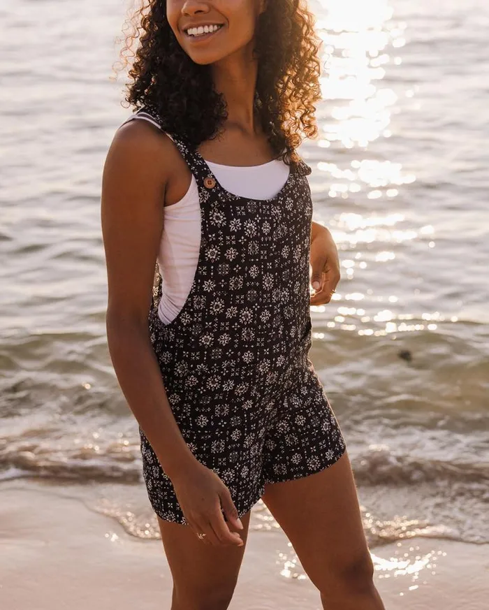 Passenger Clothing Safron Playsuit Simple Tile Faded Black Women Shorts