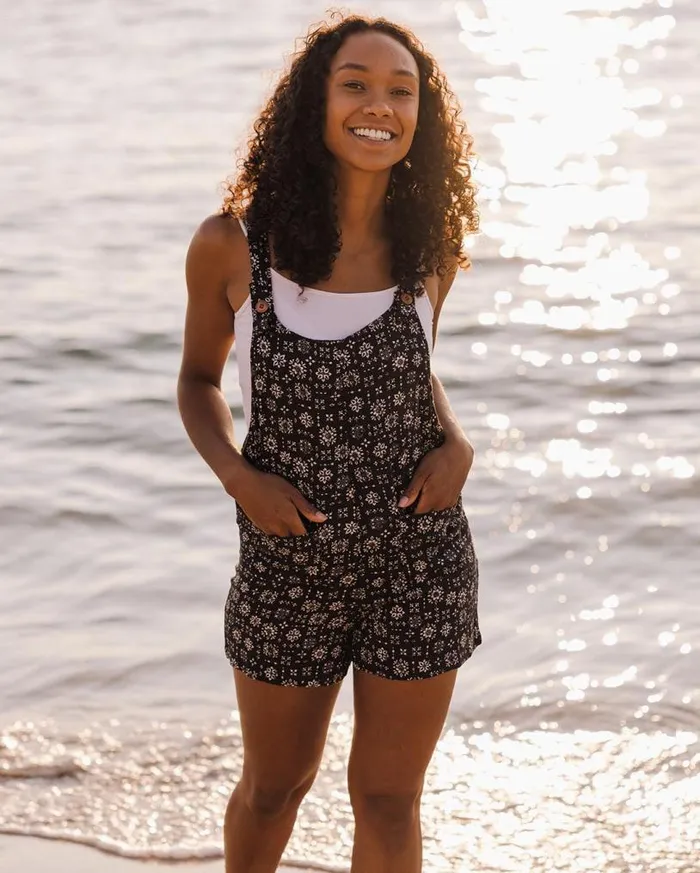 Passenger Clothing Safron Playsuit Simple Tile Faded Black Women Shorts