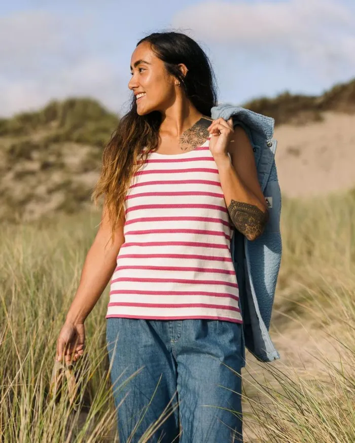 Passenger Clothing Sage Stripe Vest Fuchsia Women Tops and TShirts