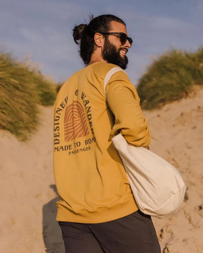 Passenger Clothing Sundown Recycled Cotton Sweatshirt Mustard Gold Men Hoodies and Sweatshirts