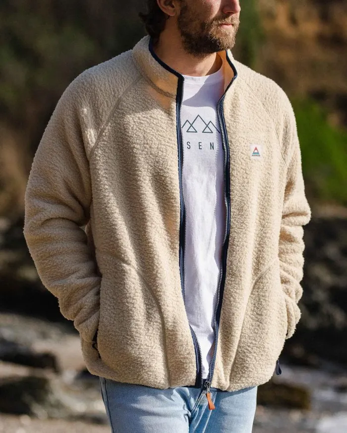 Passenger Clothing Tripper Full Zip Recycled Sherpa Fleece Oatmeal Men Fleece