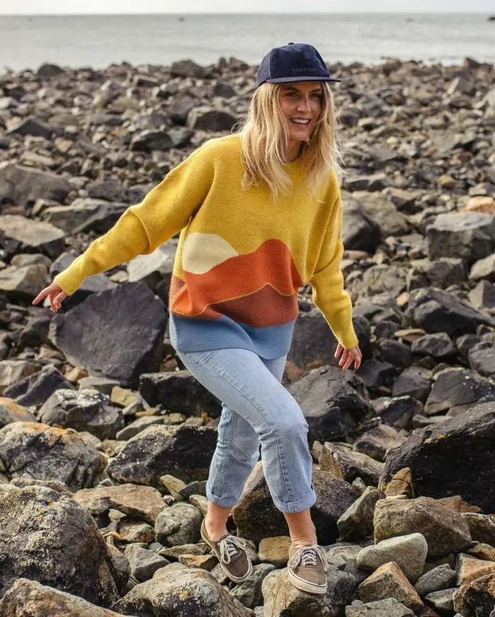 Passenger Clothing Vista Recycled Oversized Knitted Jumper Amber Gold Women Knitwear