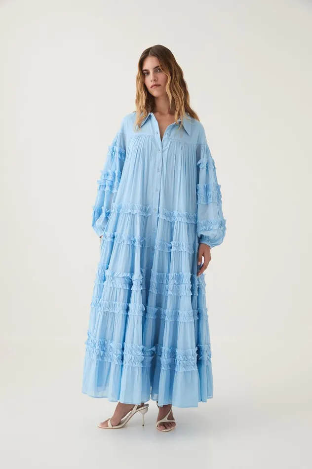 Pastiche Tiered Maxi Dress Powder Blue Women Aje Maxi Dresses
