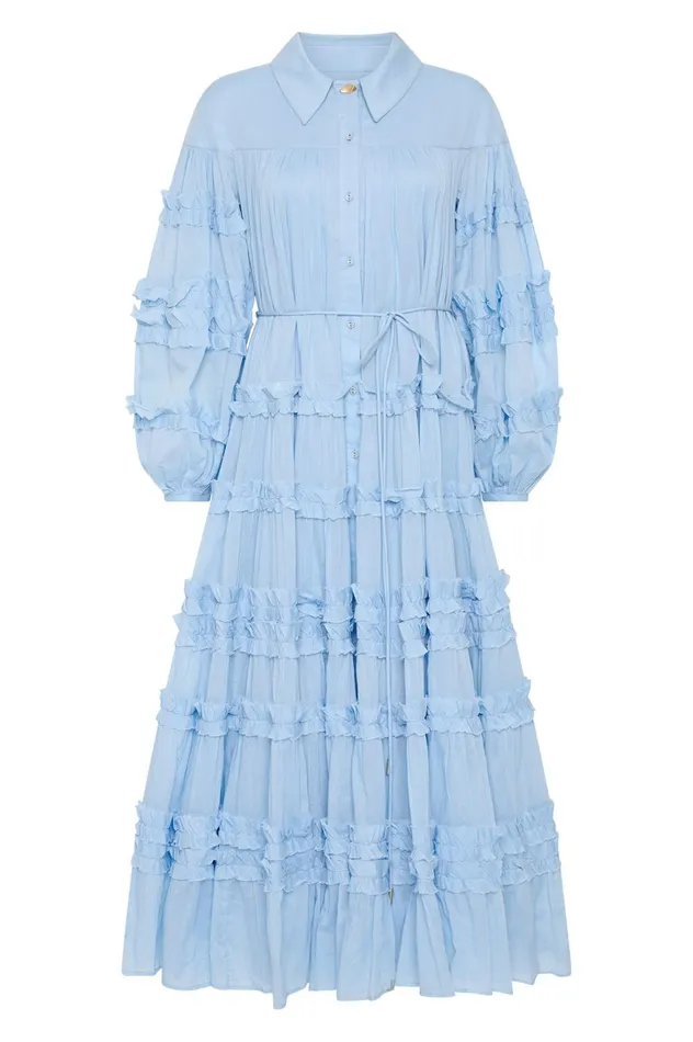 Pastiche Tiered Maxi Dress Powder Blue Women Aje Maxi Dresses