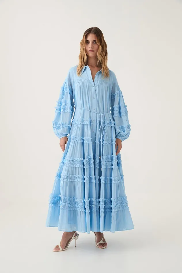 Pastiche Tiered Maxi Dress Powder Blue Women Aje Maxi Dresses