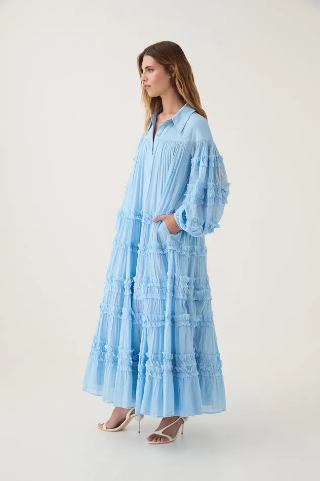 Pastiche Tiered Maxi Dress Powder Blue Women Aje Maxi Dresses