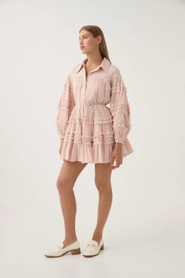 Pastiche Tiered Mini Dress Blush Pink Women Aje Pink Dresses