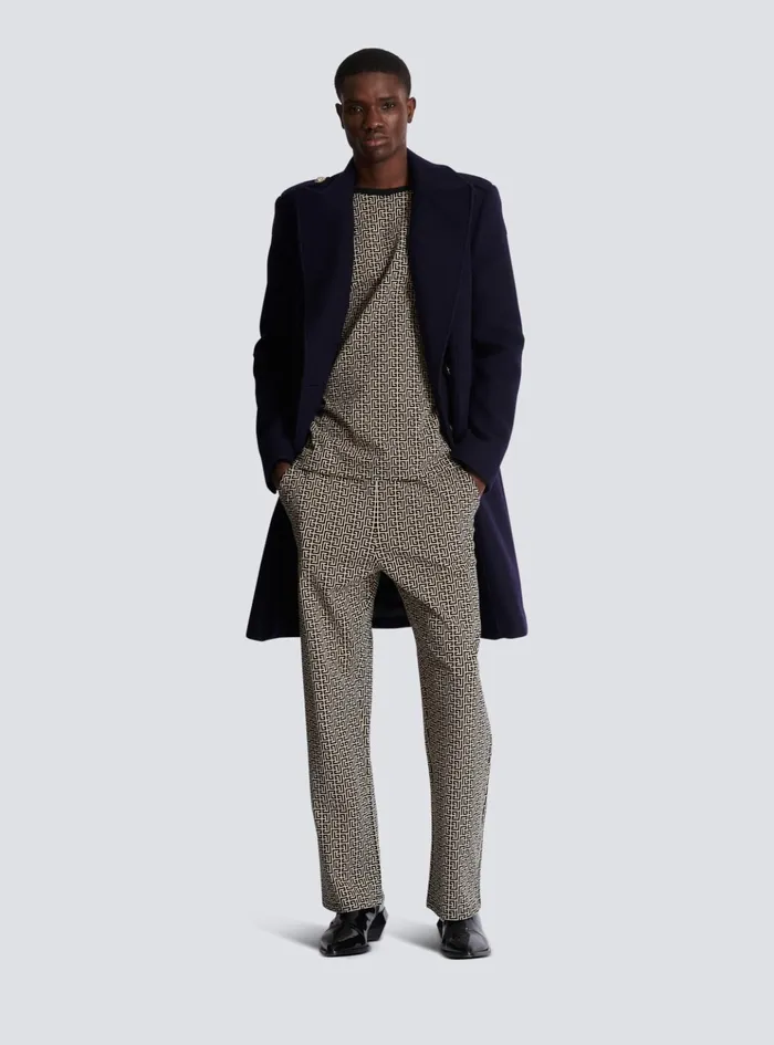 PB Labyrinth Jacquard Joggers Black Men Balmain Trousers And Shorts